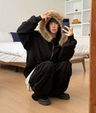 (Lining Brushed) STARRY FUR HOOD ZIP-UP