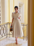 Canela Stripe Collar Shirt One Piece (Belt Set)
