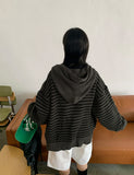 [unisex] Hibo stripe hood knit warmer zip-up cardigan