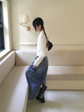 Pluck cut cargo pocket back band slit denim long skirt