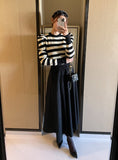 Polsyu belted flared long skirt