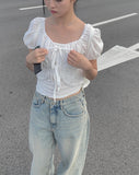 Taru Ribbon Lace Crop Blouse