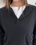 Karen Button Henley Neck Ribbed Knit