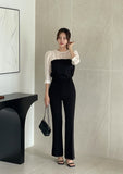 Niaki see-through color matching three quarter length blouse