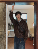 Empty washed leather jacket