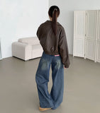 Curved Cut Wide Fit Denim Pants
