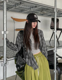 Pocky Button Neck Collar Check Shirt