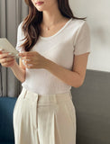 [Planning] Beria U-neck Ribbed Short Sleeve Knit