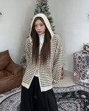Fedon Stripe Warmer Knit Hood Zip-up