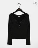 Soya Dot Half Button V-Neck Long Sleeve T-Shirt