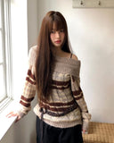 Nia Stripe Off-Shoulder Overfit Long Sleeve Knit