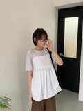 Yuriyu Ribbon Layered Balloon Sleeveless Blouse