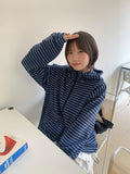 [unisex] Konekin two-way striped over knit hooded zip-up