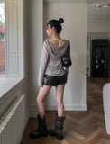 Tenshi see-through shirring drape hoodie