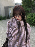 Mud Collar Stripe Color Matching Knit Cardigan