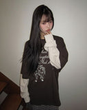 [Fake Layered] Dorin Overfit Layered Lettering Color Matching Long Sleeve T-Shirt