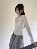 Pezzle See-Through Paisley Incision Split Cropped Long Sleeve T-Shirt