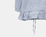 Rundy Check Shirring Round Collar Blouse