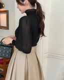 Ronia Frill Polar Pleated Puff Blouse Knit