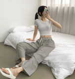 Stripe Banding Wide Pants