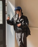 Saint High-Neck Unbalance Leather Jacket