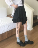 Shuha lace strap diagonal tiered skirt
