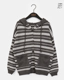 Salt Stripe Boxy Pocket Hooded Knit Cardigan