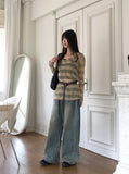 Nion See-Through Stripe Hood Long Sleeve Knit
