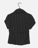 Giol Geek Chic Stripe Shirring Puff Short-Sleeved Shirt