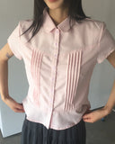 Riffen Pintuck Frill Short Sleeve Shirt