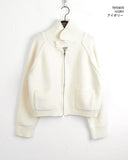 Linen button high neck pocket knit zip-up