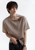 Open 5 button ribbed round knit short ver