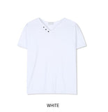 Veil Button V-neck Short Sleeve T-shirt