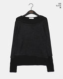 Philae brushed outer stripe fleece layered long sleeve T-shirt