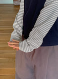 [BAONHAUS] Crein Stripe Color Matching Layered Long Sleeve Tee