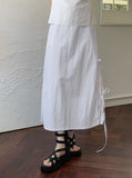 Loading Side Ribbon String Side Slit Back Banding Nylon Long Skirt
