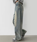 Yellow Teen Washing Long Wide 4 Season Denim Pants