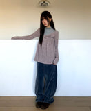 Bree Stripe Shirring Long Sleeve T-Shirt