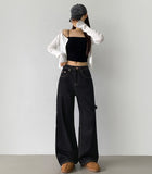 Carpenter Raw Union Jack Patch Stitch Long Wide Denim Pants