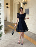 Hush Puff Punching Lace Flare Mini One Piece