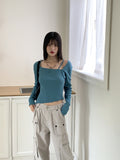 Nuel square neck thong slit long sleeve T-shirt