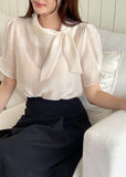 Anne Tie Pearl Puff Short Sleeve Blouse