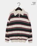 Kippek Stripe Color Matching PK Collar Knit