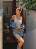 Cutting Waist Shorts Denim Pants