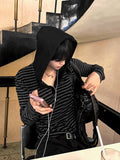 Hooded Stripe Henley Neck Long Sleeve
