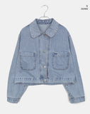 Mizen Collar Pocket Washed Denim Jacket