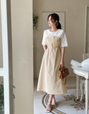Cafe Color Matching Pin Tuck Flare One Piece