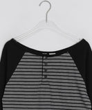 Shabanin Stripe Henley Neck Long Sleeve Tee