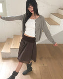 Nilla cut-out round neck button long-sleeved cardigan
