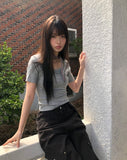 Juhin Lace Button Short Sleeve T-shirt